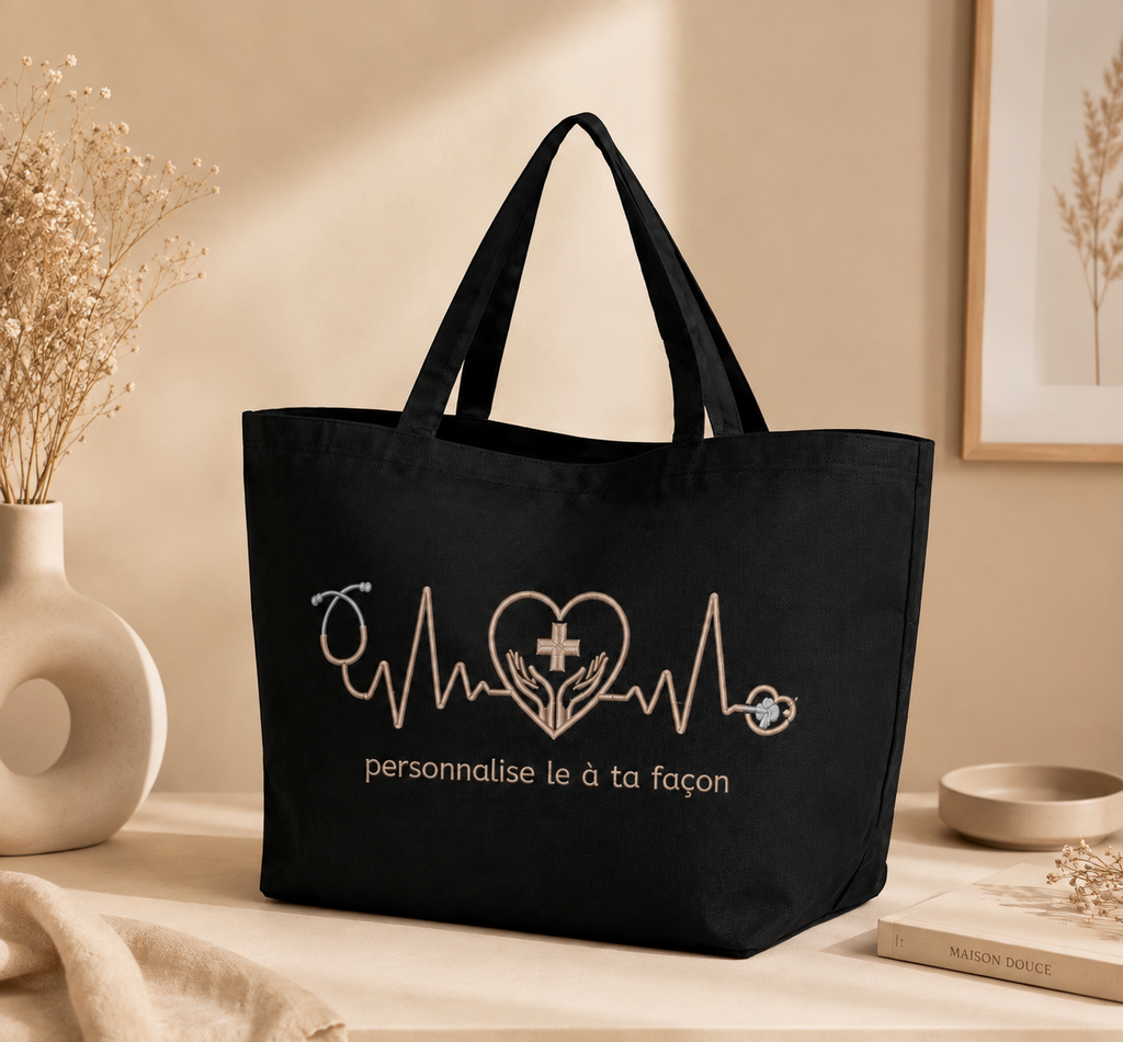Tote bag personnalisé soignant — Prénom & motif au choix